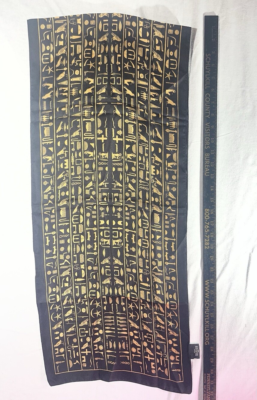 The British Museum London Italian Silk Egyptian Hieroglyphics Scarf Black NICE!